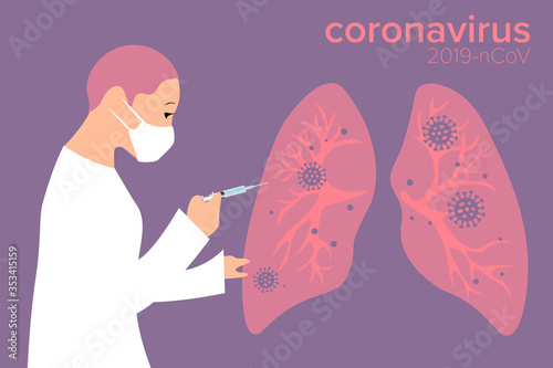 Coronavirus patient treatment and vaccine development concept vector illustration. 