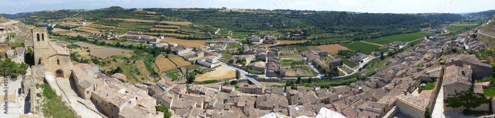 Panoramic view of the medieval town of Guimerà. Urgell, Lleida.