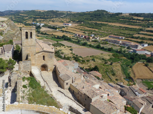 View of Santa Maria de Guimera. The medieval town of Guimerà. Urgell, Lleida.