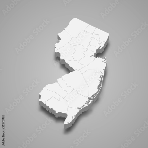 New Jersey 3d map state of United States Template for your design
