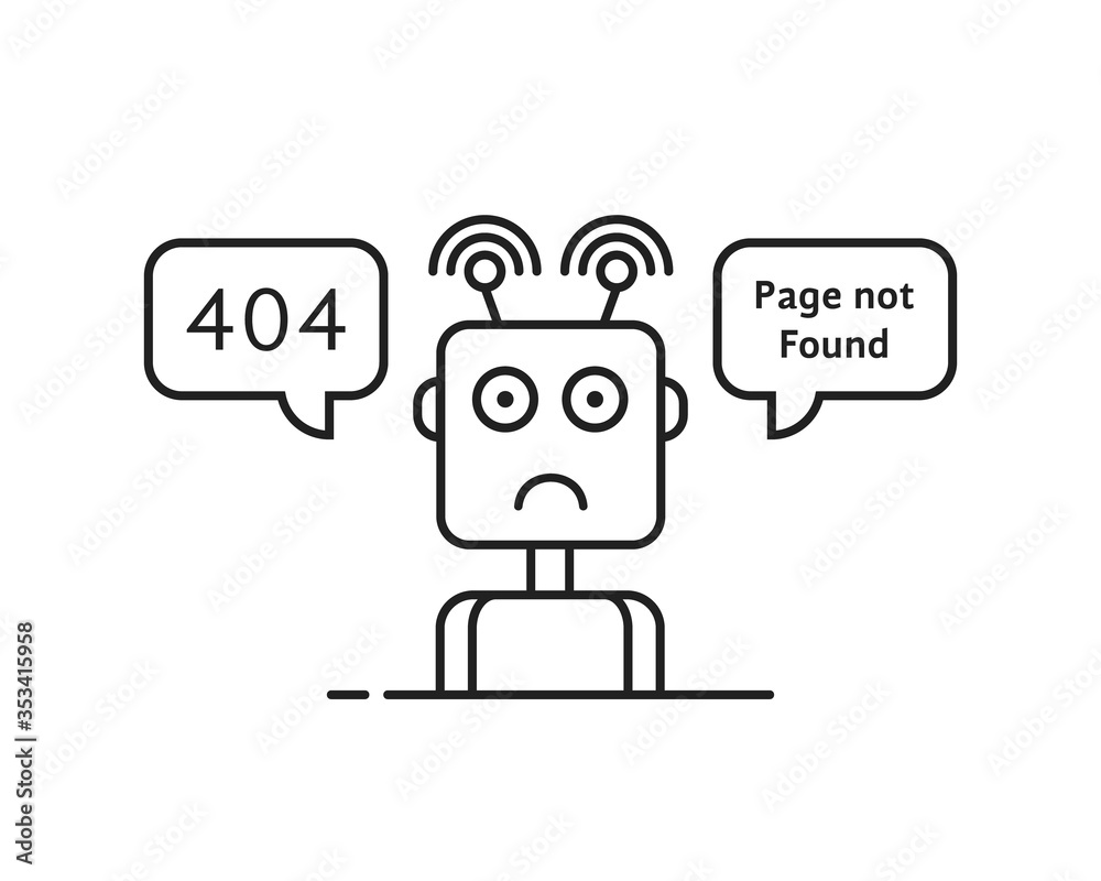 outline sad robot like 404 error