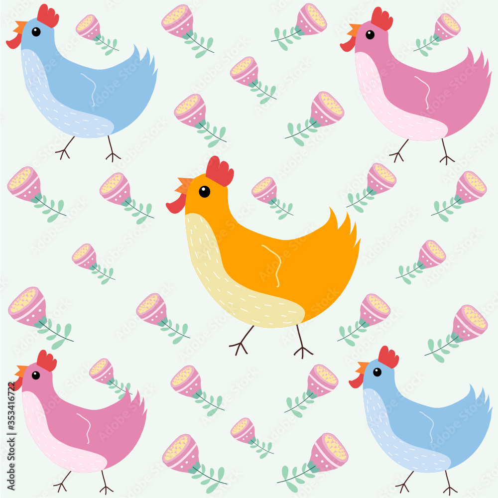 seamless pattern with chicken , Cartoon chicken pattern lovely pattern, Colorful cartoon hen vector