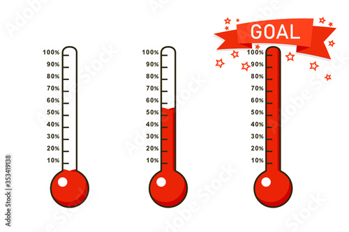 Goal thermometer icon set. Clipart image isolated on white background