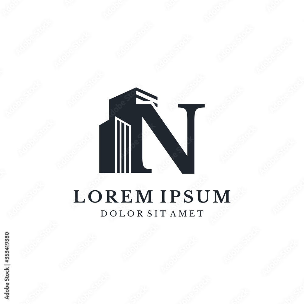 Building With Letter N Monogram Logo Design