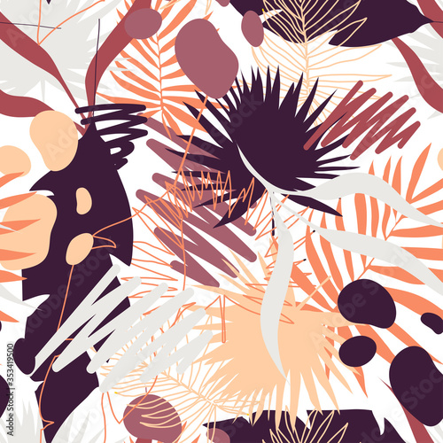 Tropical Leaves and Brush Strokes as Seamless Repeating Vector Pattern