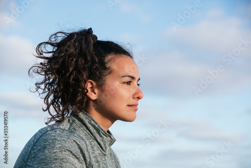 Woman looking away from camera.