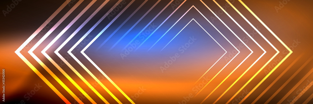 Shiny neon glowing techno lines, hi-tech futuristic abstract background template with square shapes Shiny neon glowing techno lines, hi-tech futuristic abstract background template with square shapes