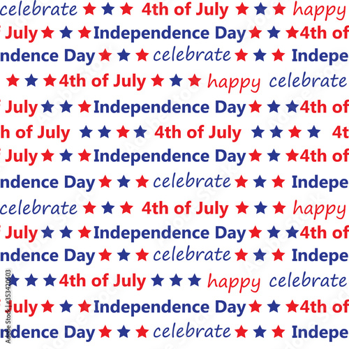 seamless pattern of words - independence day, 4th of July, happy, celebrate - in red and blue on white background. vector illustration. EPS 10.