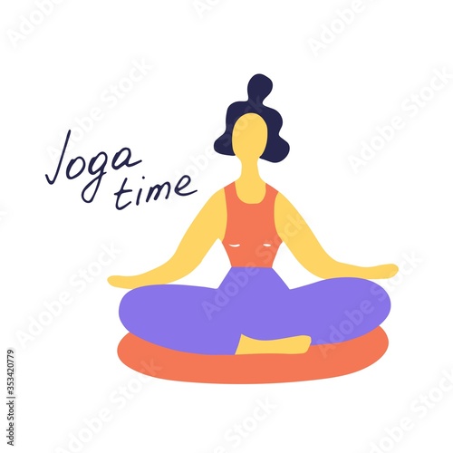 Woman doing yoga. Lotus pose. Hand drawn flat vector illustration © Lidia_sv