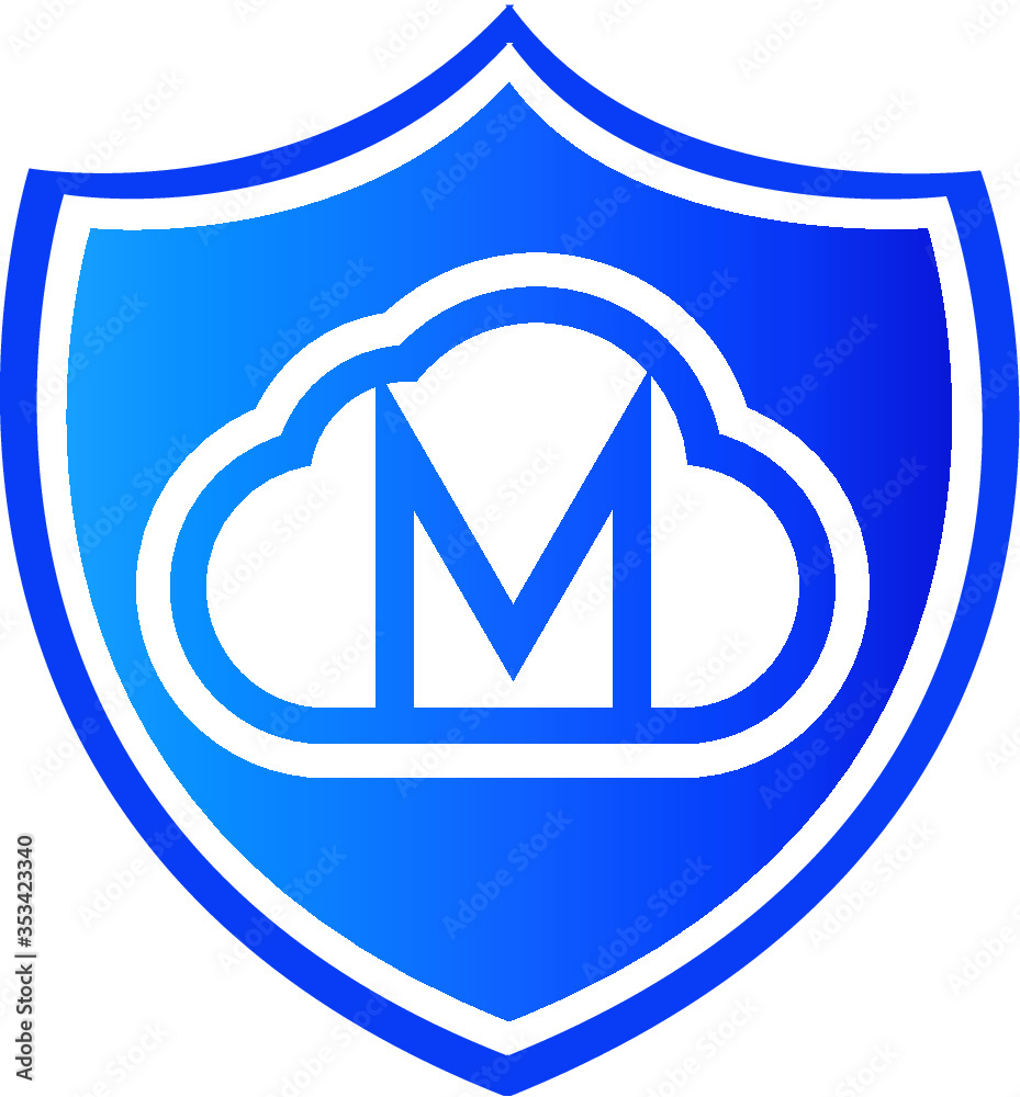 Cloud, shield and letter m forming logo design Cloud, shield and letter m forming logo design