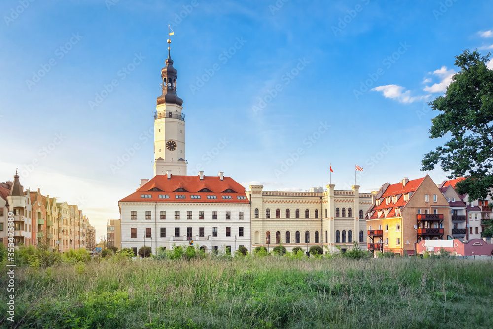 Obraz premium Glogow, Lower Silesia, Poland. Historic Town Hall building with clock tower