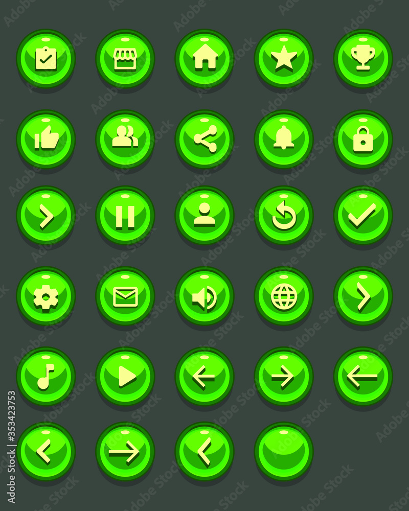 Set of Mobile Game Buttons with Icons - Graphical User Interface Kit Set of Mobile Game Buttons with Icons - Graphical User Interface Kit