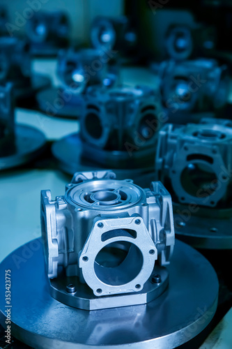 Engine block processed in factory production line