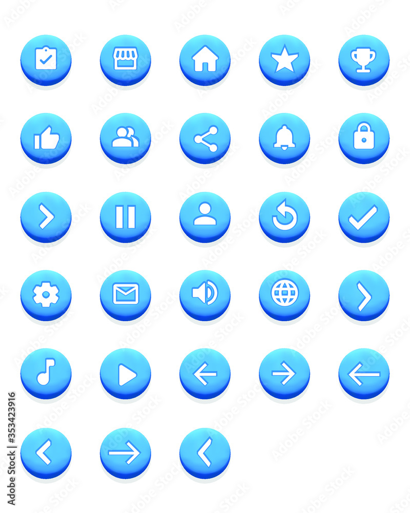 Set of Mobile Game Buttons with Icons - Graphical User Interface Kit Set of Mobile Game Buttons with Icons - Graphical User Interface Kit