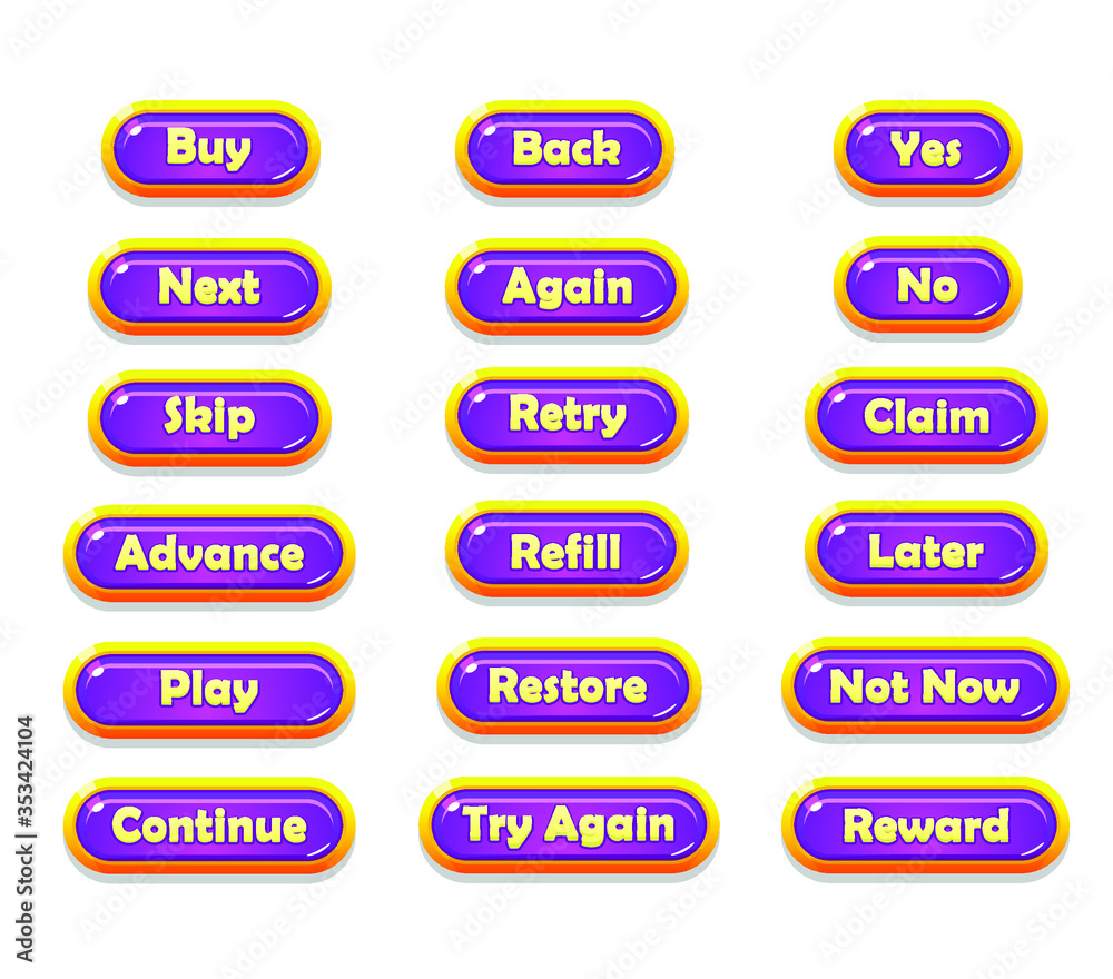 Set of Long Mobile Game Buttons with Icons - Graphical User Interface Kit Set of Long Mobile Game Buttons with Icons - Graphical User Interface Kit