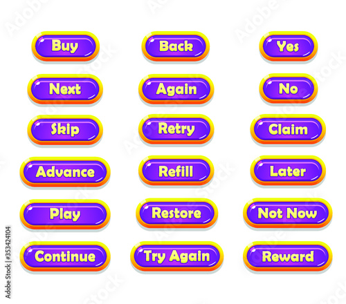 Set of Long Mobile Game Buttons with Icons - Graphical User Interface Kit
