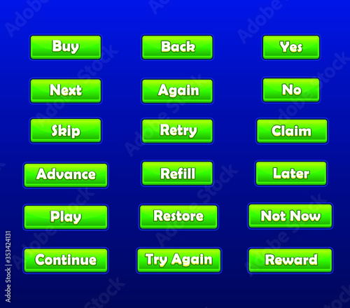 Set of Long Mobile Game Buttons with Icons - Graphical User Interface Kit