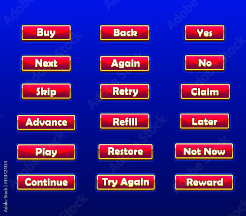 Set of Long Mobile Game Buttons with Icons - Graphical User Interface Kit