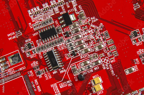 Obraz na płótnie Red printed circuit board background