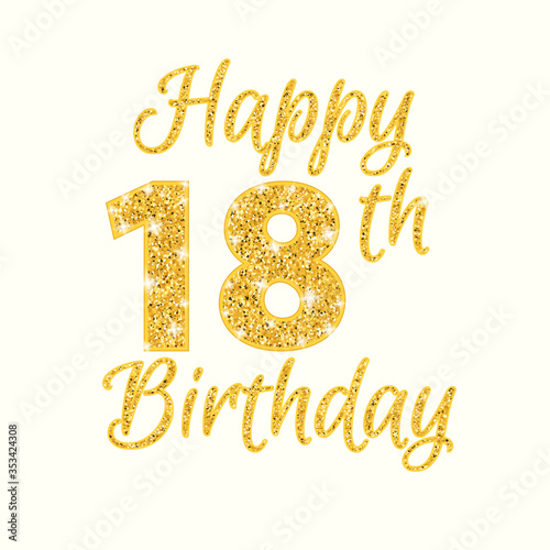Happy birthday 18th glitter greeting card. Clipart image isolated on white background