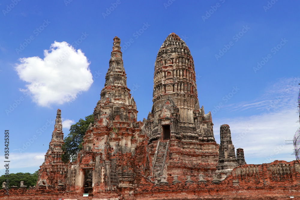 The ruins of Chaiwatthanaram Temple in Thailand. It was a royal temple complex during the Ayutthaya Period.