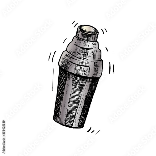 Cocktail shaker. Hand drawn shaker, isolated on white background. Vector illustration.