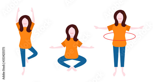 The girl does physical exercises. Vector illustration.