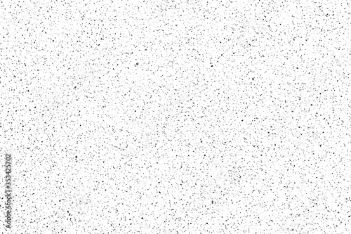 Mottled grunge texture of the distressed surface with fine fibers, particles and dust. Monochrome background of small noise, chaotic dots, spots and grit. Overlay template. Vector illustration