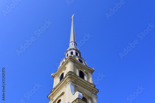 Peter and Pauls cathedral, Peter and Pauls fortress, Saint-Petersburg, Russia. Blue sky background