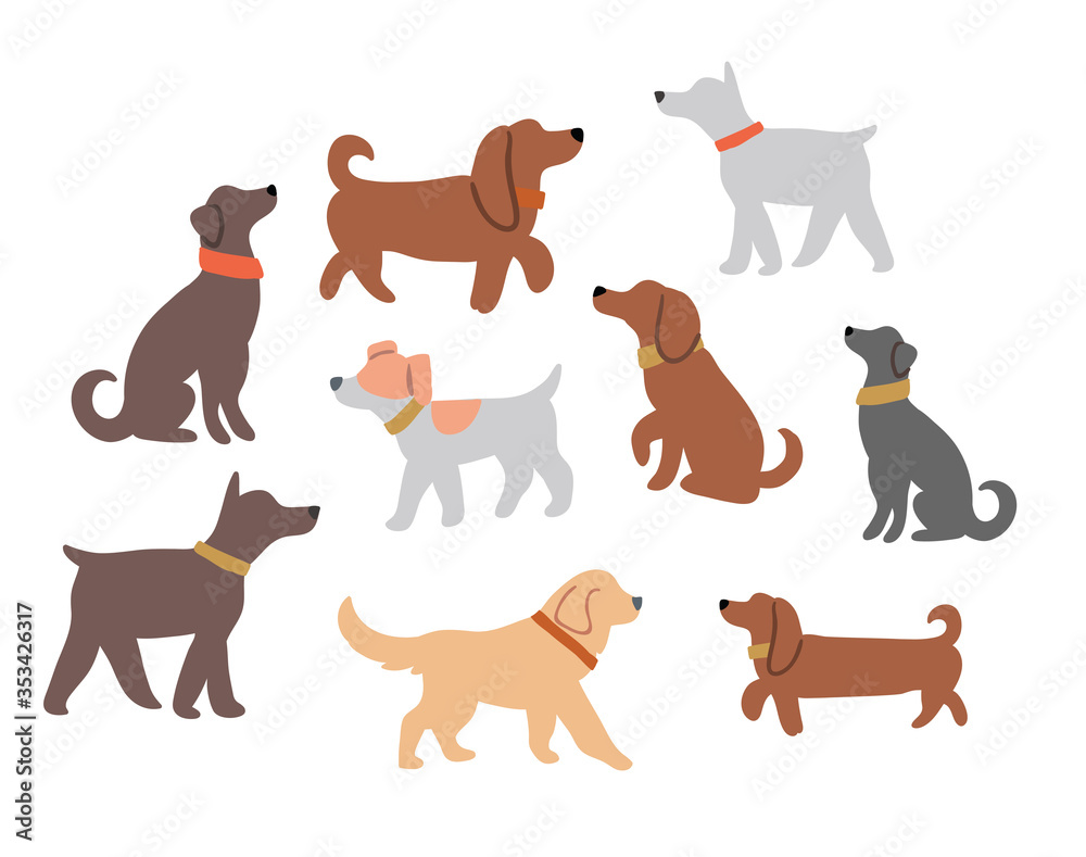 Vector illustration with cute dogs silhouettes Vector illustration with cute dogs silhouettes