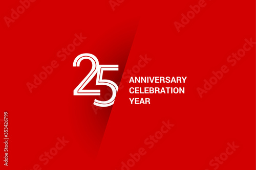 25 years anniversary, minimalist logo jubilee, greeting card. Birthday invitation. White space vector illustration on Red background - Vector