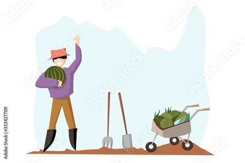 Farmer agriculturist harvesting eco farming.
