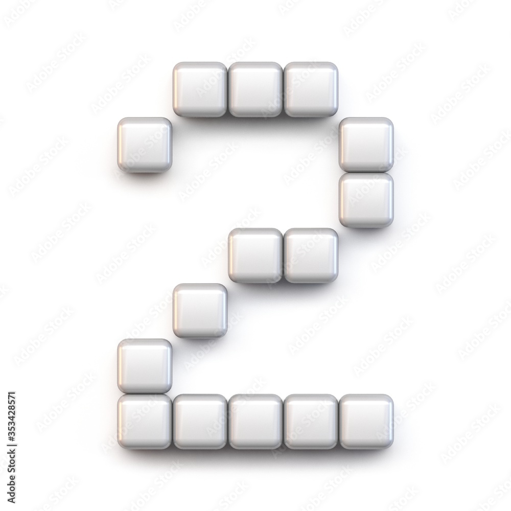 White cube, pixel font Number TWO 2 3D White cube, pixel font Number TWO 2 3D