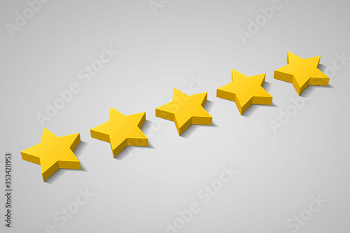 Five gold stars are over gray background