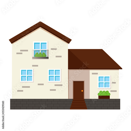 This is a facade of the house is with a garage.  Vector illustration.