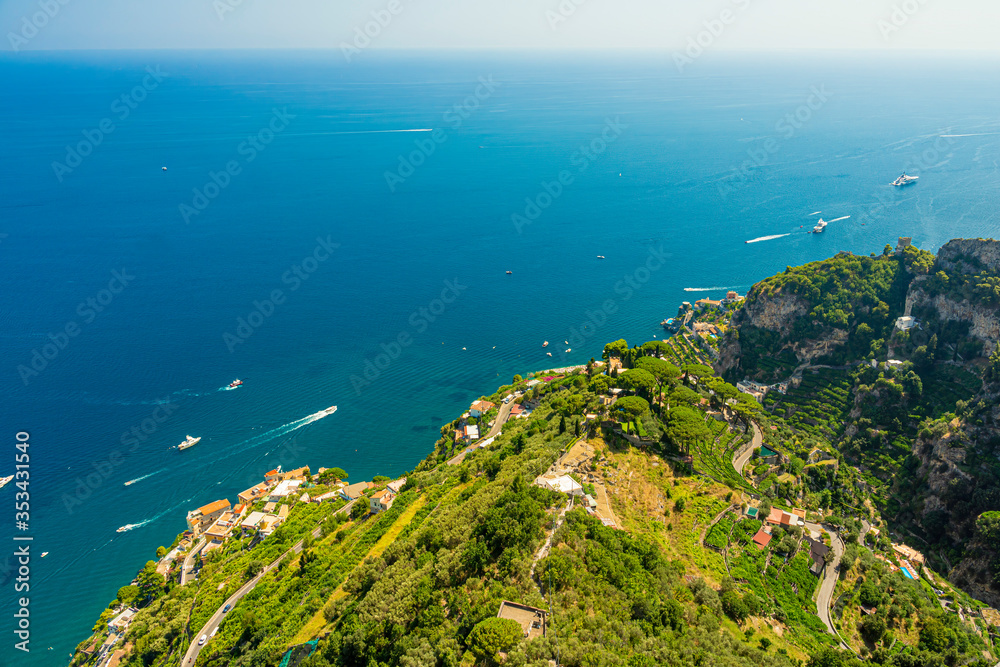 View of the Amalfi Coast from the town of Ravello, Italy, Europe