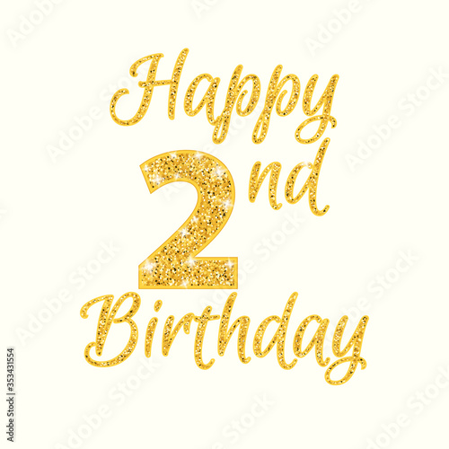 Happy birthday 2nd glitter greeting card. Clipart image isolated on white background