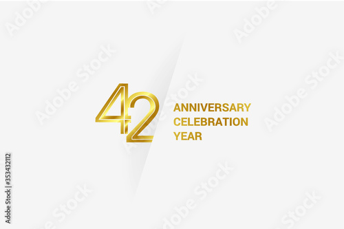 42 year Luxury Golden anniversary, minimalist logo. jubilee, greeting card. Birthday invitation. year sign. Gold space vector illustration on white grey - Vector photo