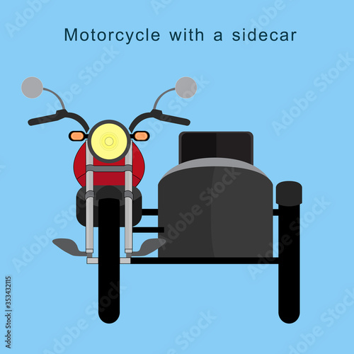 Vintage motorcycle with a sidecar on ble background