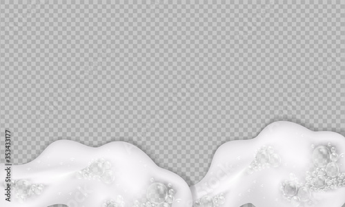 Bath foam isolated on transparent background. Shampoo bubbles texture.Sparkling shampoo and bath lather vector illustration.