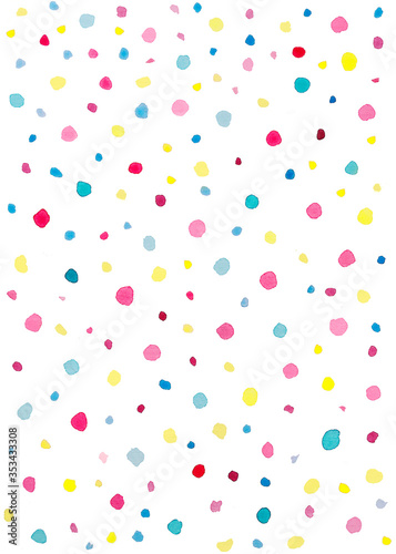 Watercolor colorful dots. Watercolor confetti seamless pattern. Hand drawn points