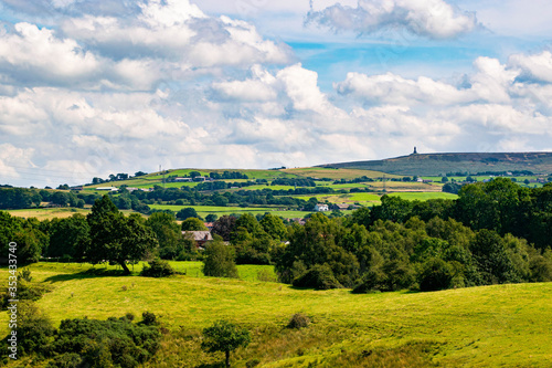 Fototapeta Naklejka Na Ścianę i Meble -  landscape shot of Blackburn, Darwen and Tockholes, lancashire, Uk, with Darwen (Jubilee) tower in the background