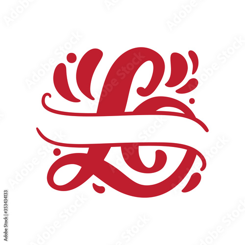 Split letters L name Vector Hand Drawn calligraphic floral monogram or logo. Uppercase Hand Lettering Letter with swirls and curl. Wedding Floral Design