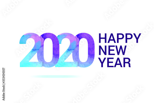 2020 happy new year celebration logotype. anniversary logo with watercolor purple and blue isolated on white background, vector design for celebration, invitation card, and greeting card-vector