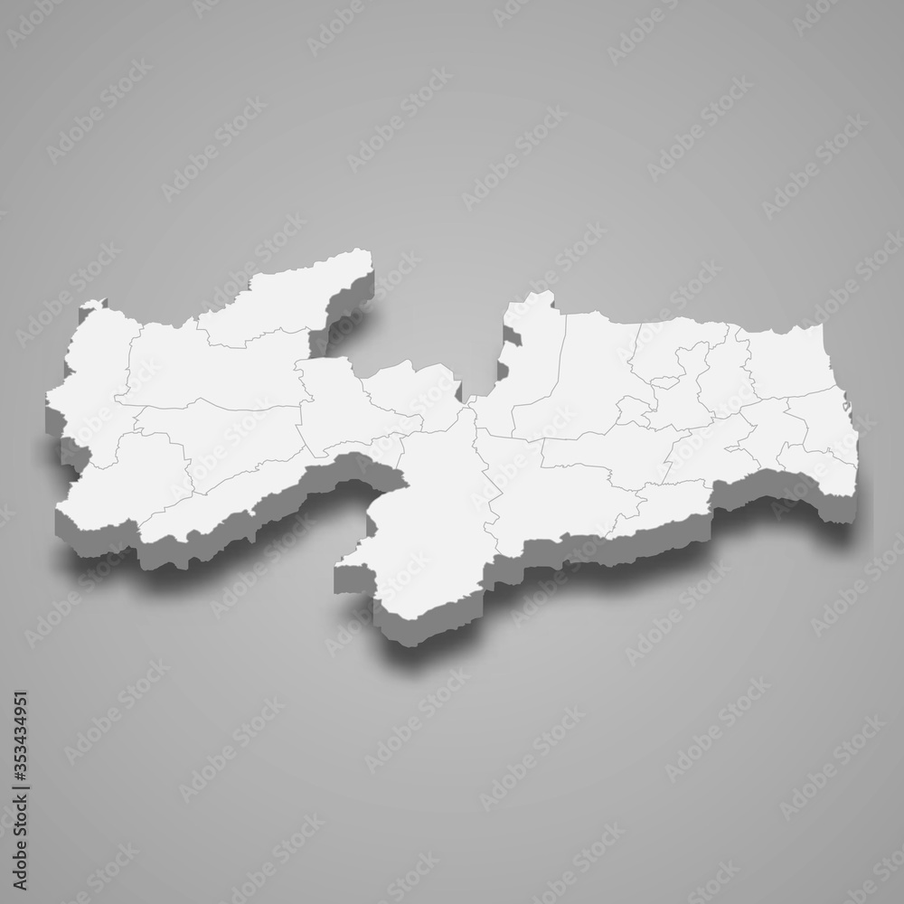 paraiba 3d map state of Brazil Template for your design