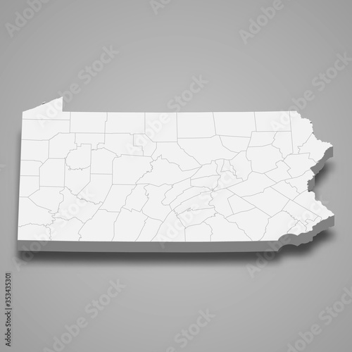 pennsylvania 3d map state of United States Template for your design