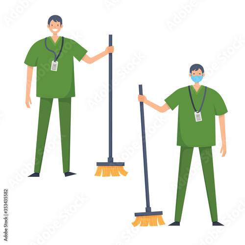 Medical orderlies without mask and in mask. Medical workers on a white background. Hospital staff. Vector illustration in a flat style.