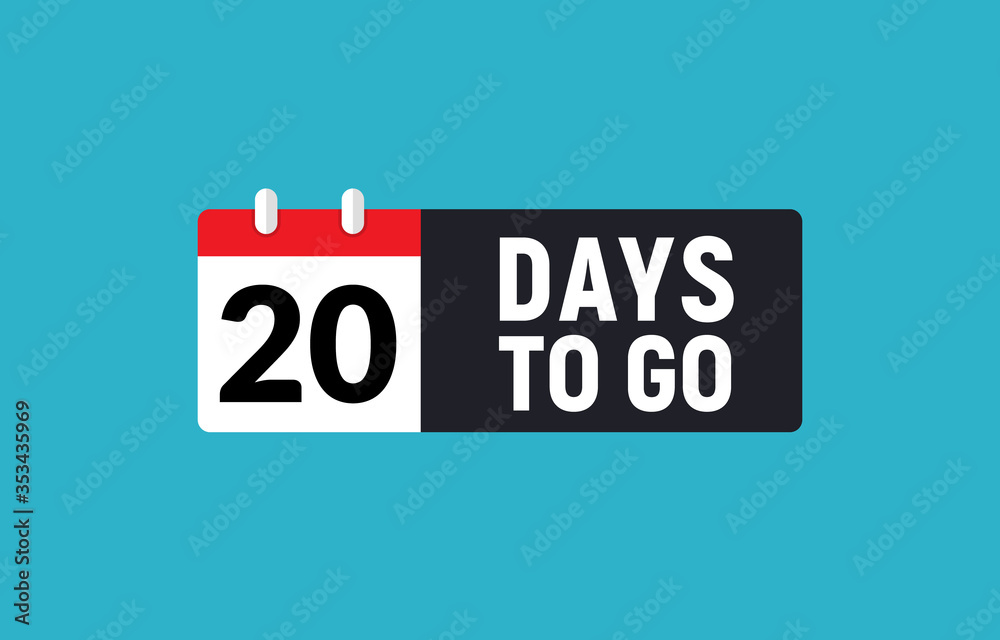 20 days to go last countdown icon. Twenty days go sale price offer promo deal timer, 20 days only