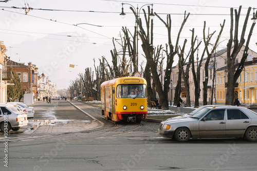 Tram rides on the street of Vladikavkaz photo