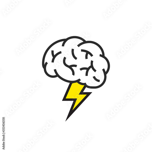 Brainstorm vector icon idea. Brain storm lighting power creative concept, mind illustration